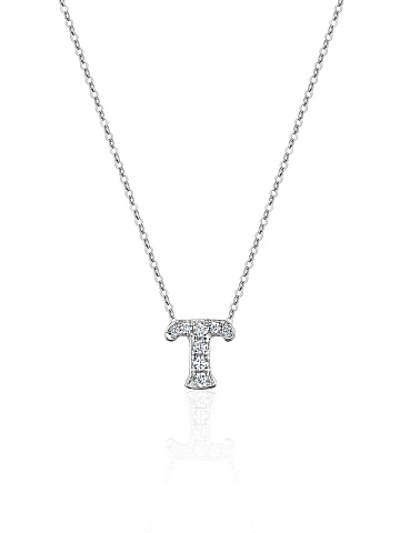 White gold necklace with a pendant in the shape of the letter T, 1