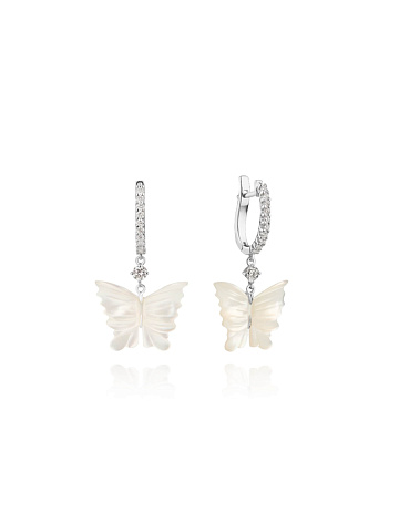 White gold earrings with butterflies carved from mother-of-pearl, 1