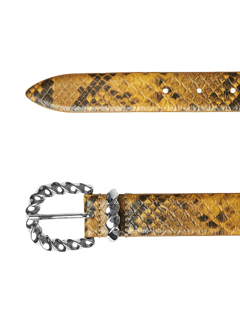 Yellow Snake Print Leather Belt, 2
