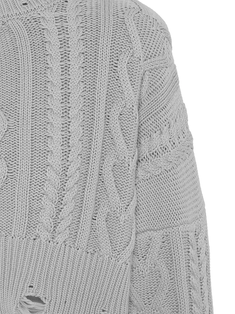 Light Grey Cotton Cropped Cable Knit Sweater, 3