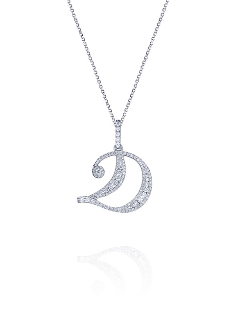 White gold necklace with a diamond letter D pendant, 1
