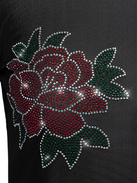Black Rhinestones Rose Mesh Longsleeve, 4