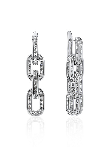 White Gold & Baguette Cut Diamonds Earrings, 1