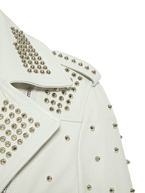 White Studded Leather Biker Jacket, 4