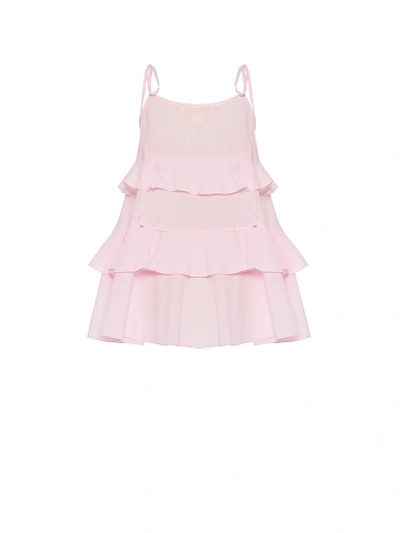 Girl's Light Pink Cotton Sundress With Ruffs, 2