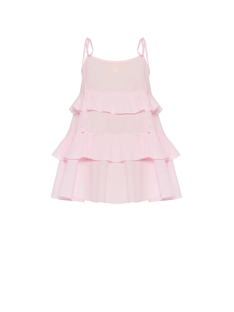 Girl's Light Pink Cotton Sundress With Ruffs, 2 Girl's Light Pink Cotton Sundress With Ruffs, 2