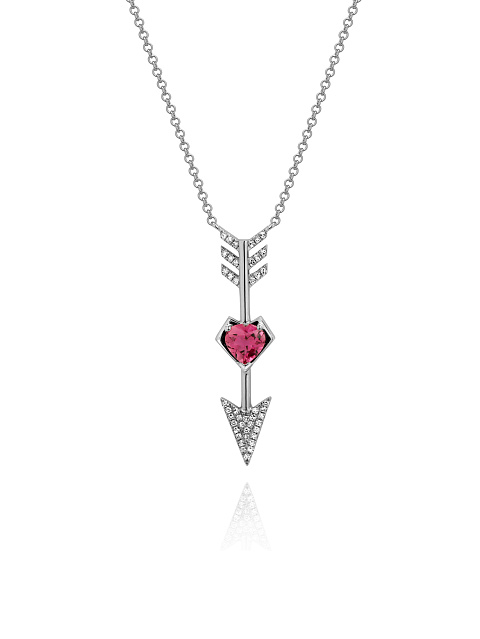 Necklace with a white gold pendant with diamonds and a heart-shaped tourmaline, 1