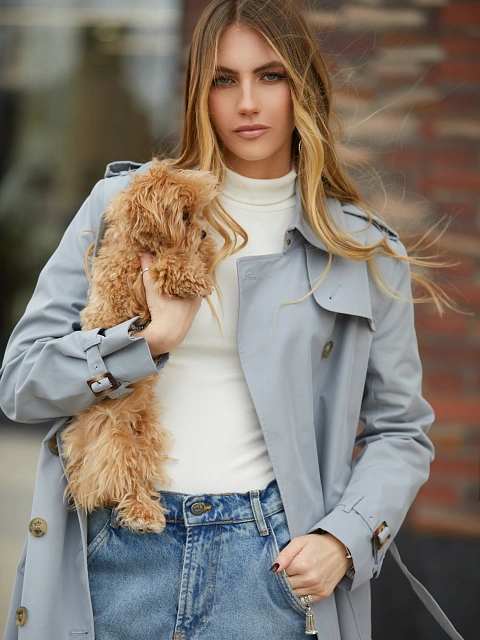 Light Blue Cotton Trench Coat, 6