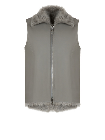 Grey Embroidered Shearling Vest, 1