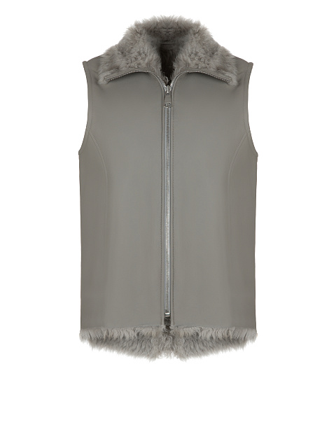 Grey Embroidered Shearling Vest, 1