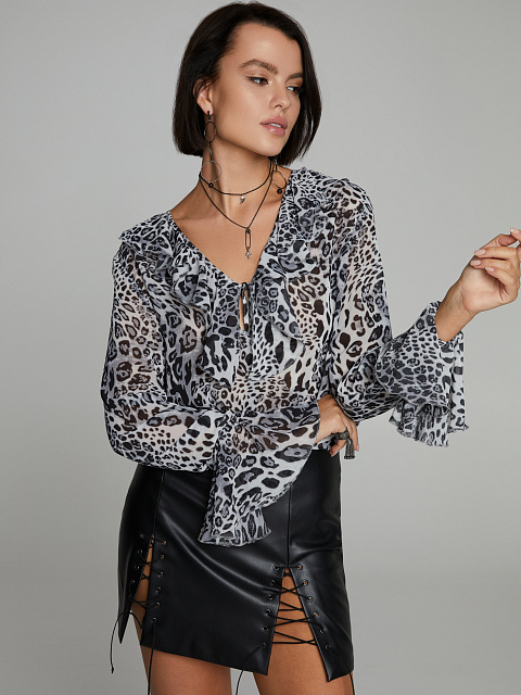 Grey Leopard Chiffon Blouse, 5