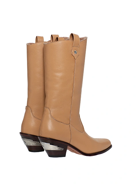 Beige Shearling High Cowboy Boots, 3