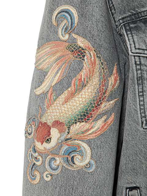 Grey denim jacket with embroidery, 6