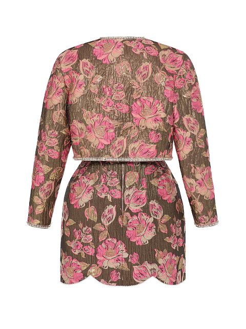 Suit Of Jacket And Mini Dress With Floral Pattern And Pearls, 5