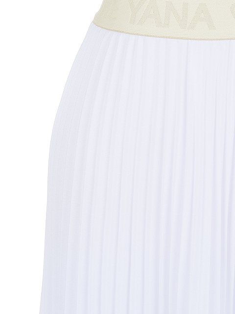 White Pleated Asymmetric Midi Skirt, 3