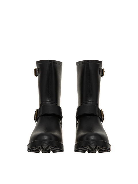 Black rubber ankle boots with bronze buckle, 2