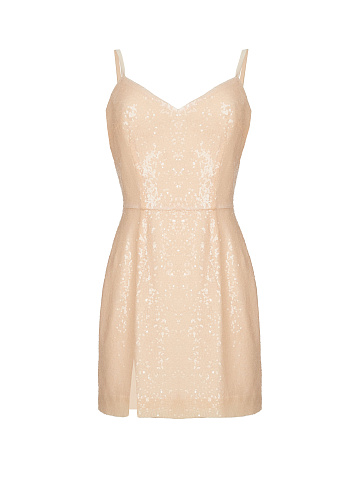 Beige Sequined Mini Dress, 1
