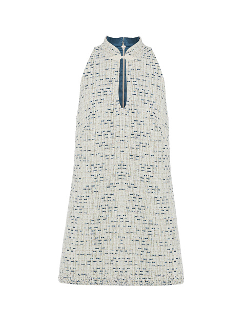 Milky Blue Tweed Mini Dress with Crystals, 1 Milky Blue Tweed Mini Dress with Crystals, 1