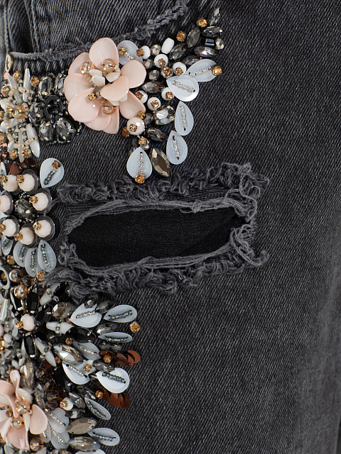 Flared light grey jeans with crystals, 3