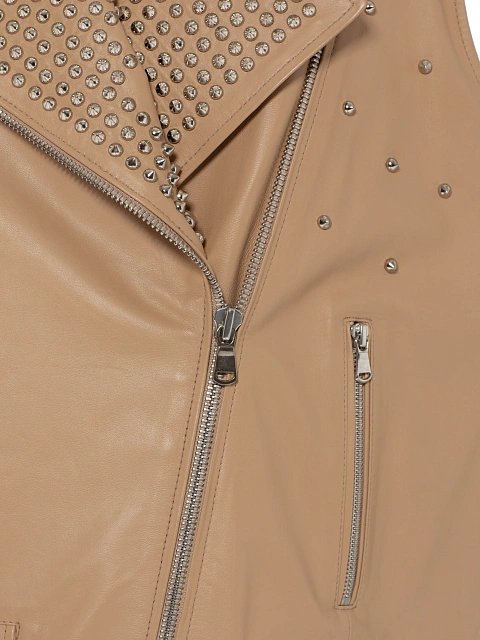 Beige Studded Leather & Shearling Vest, 3