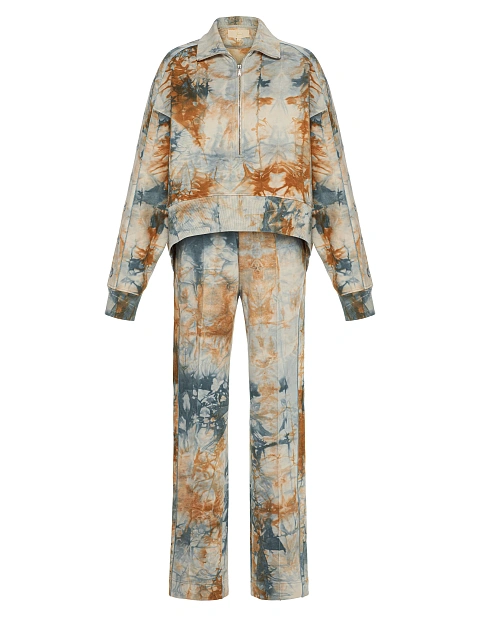 Blue & Brown Embroidered Tie-dye Cotton Tracksuit, 1