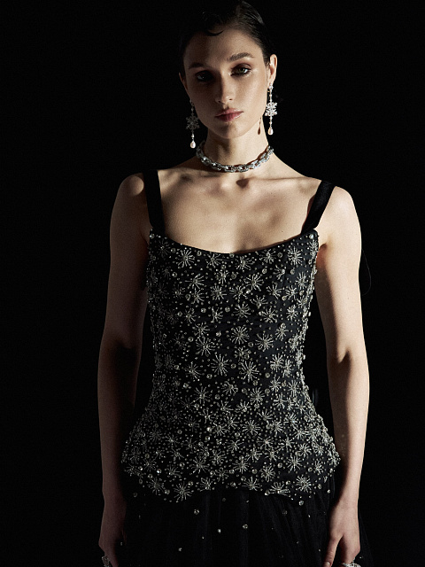 Black Tulle Maxi Dress With Crystals, 8