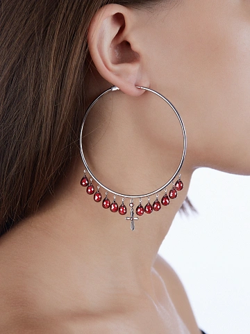 Briolette Garnet, Round Garnet & White Gold Hoop Earrings, 2