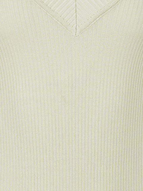 Eggshell Ribbed Cotton V-Neck Bodysuit, 4