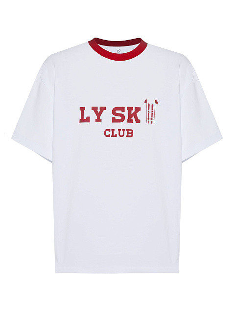 White Cotton T-shirt With Red Piping And Print, 1