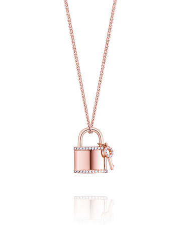 Necklace with a padlock-shaped pendant in rose gold with diamonds, 1