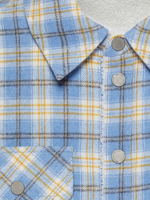 Light Blue Checked Cropped Faux Fur Lined Shirt, 3 Light Blue Checked Cropped Faux Fur Lined Shirt, 3