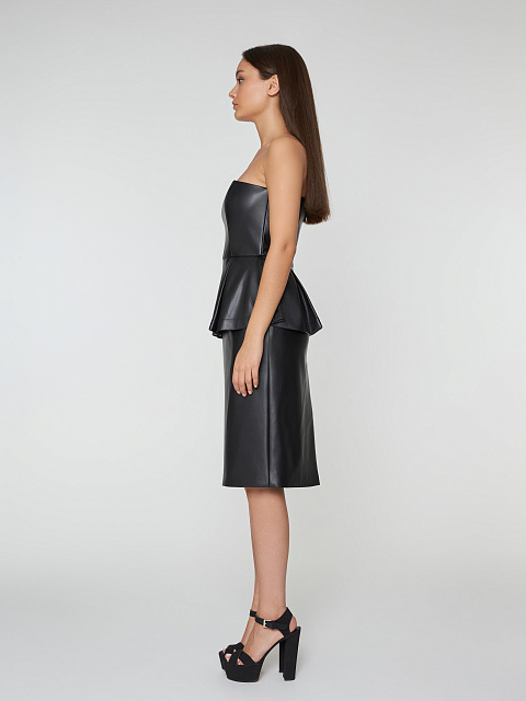 Black Faux Leather Peplum Midi Dress, 5 Black Faux Leather Peplum Midi Dress, 5