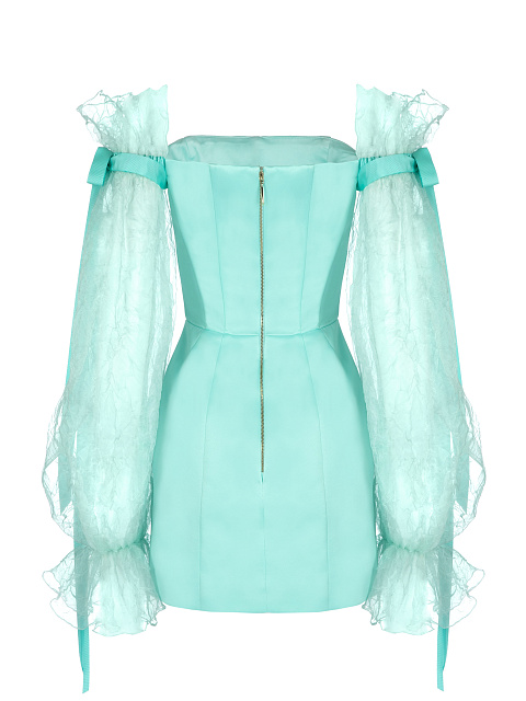 Turquoise Satin & Organza Mini Dress, 2