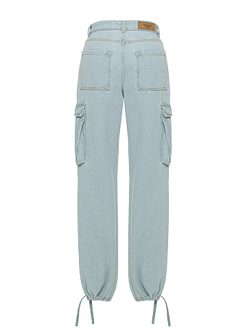 Light Blue Wide Leg Cargo Jeans, 2