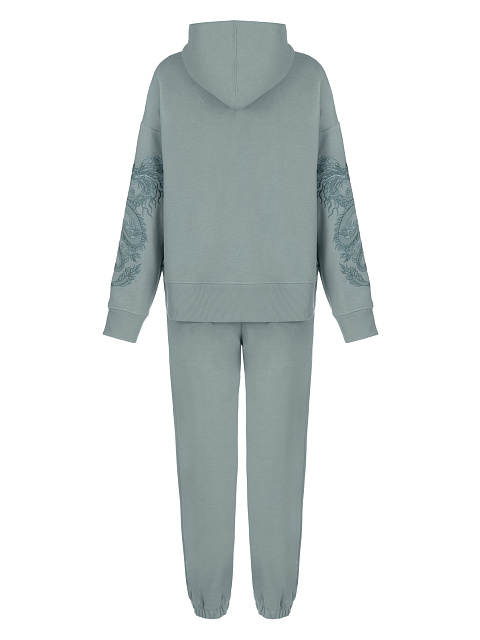 Grey & Blue Dragon Embroidered Jersey Suit, 2