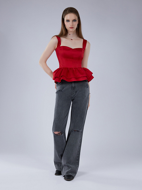 Distressed Dark Grey Cotton Jeans, 8