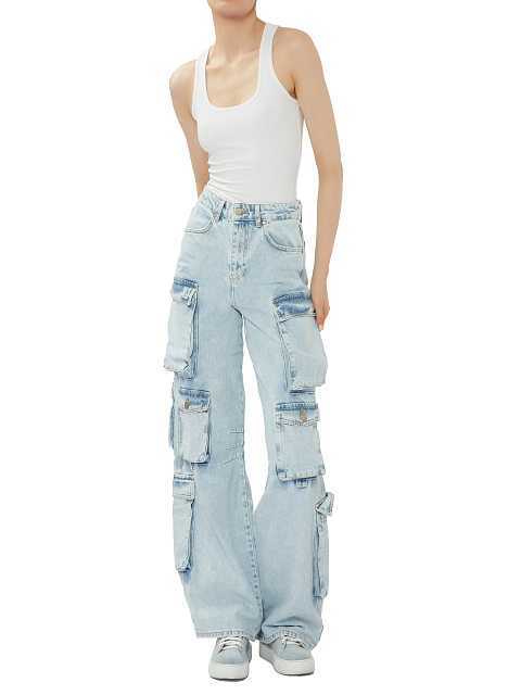 Light Blue Denim & Leather Sneakers, 5