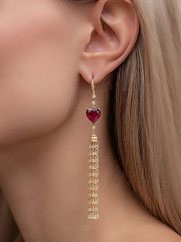 Heart Ruby & Yellow Briolette Diamond & Gold Tassel Earrings, 2