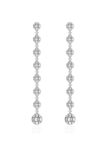 Round Diamond, Baguette Diamond & White Gold Earrings, 1