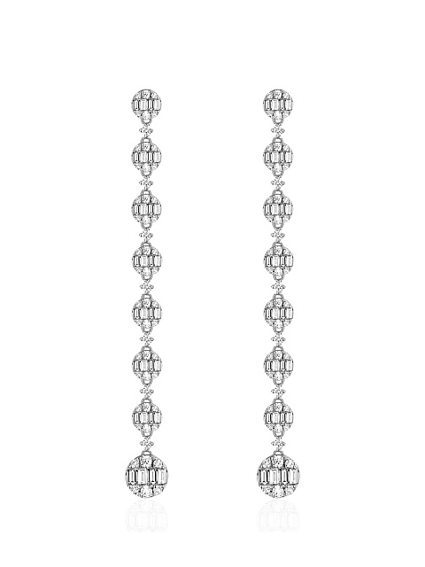 Round Diamond, Baguette Diamond & White Gold Earrings, 1