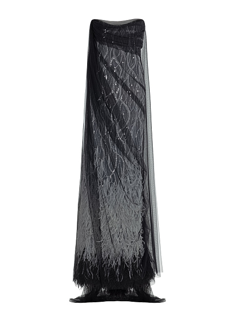 Maxi dress with sequins and feathers, 1 Maxi dress with sequins and feathers, 1