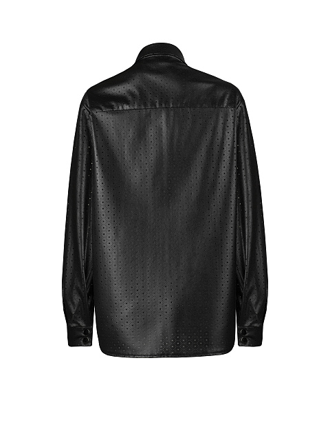 Black Perforated Faux Leather Shirt, 3 Black Perforated Faux Leather Shirt, 3