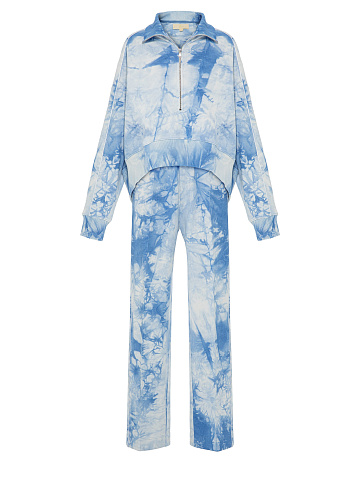 Light blue tie-dye tracksuit with cropped sweatshirt and cornflower embroidery, 1