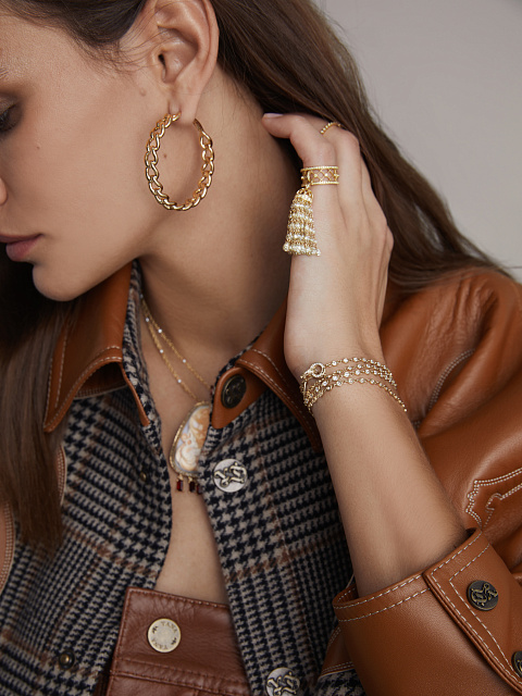 Yellow Gold Chain Hoop Earrings, 3