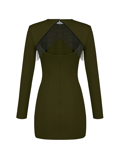 Dark Green Fringed Mini Dress, 2