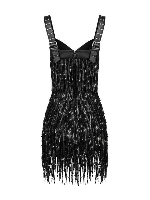 Black Sequined Leather Mini Dress, 2 Black Sequined Leather Mini Dress, 2