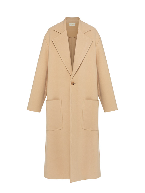 Voluminous Beige Single-breasted Coat, 1