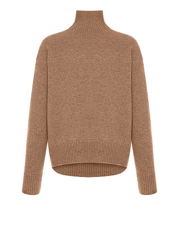 Light Brown Royal Cashmere Turtleneck Sweater, 1