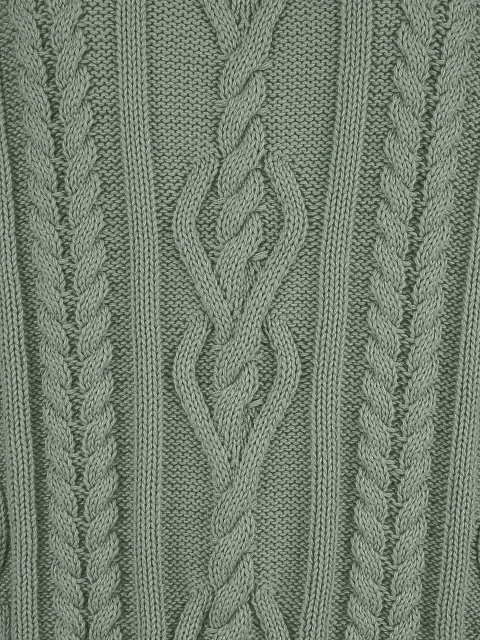 Green Unisex Cable Knit Cotton Sweater, 3 Green Unisex Cable Knit Cotton Sweater, 3