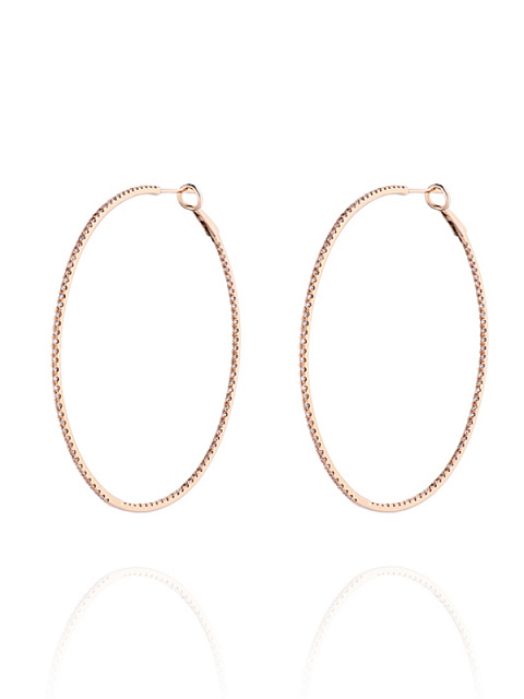 Rose Gold & Round Diamond Hoop Earrings, 1